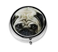 Pug Perros Tristes Perros Tristes Pug Mascotas Pug, Pastillero, Pastillero redondo Pequeño contenedor de pastillas Organizador de pastillas de viaje