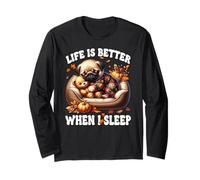 Pug Puppy Funny Fall Saying For Pug Mom Cute Autumn Sleep Manga Larga