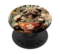 Pug Ramen Fideos Japonés Vintage Kawaii Anime Perro PopSockets PopGrip Adhesivo