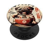 Pug Ramen Fideos Japonés Vintage Kawaii Anime PopSockets PopGrip Adhesivo