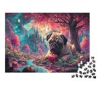 Pug sostiene la Manzana bajo el árbol Rojo Puzzle Mascotas Rompecabezas 1000 Piezas - Desafiante, Adultos, Juego Familiar, Decoración del Hogar 52x38cm/1000pcs