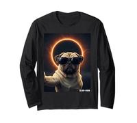Pug Taking Selfie Solar 2026 Eclipse Wearing Glasses Manga Larga