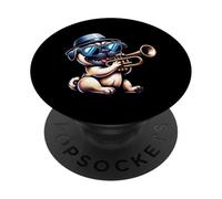 Pug Tocando Trompeta Con Gafas Geniales PopSockets PopGrip Adhesivo