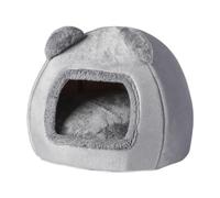 Pugermering Casa para Mascotas Cama Nido Semi Cerrado Textil Suave con Cojín Desmontable Fondo Antideslizante Y Diseño Atractivo Adecuada para Interior, Gris