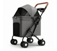 Pugermering Cochecito para Mascotas Carrito Perro Gato Transportín Paseo Compartimento Cerrado Techo Malla Visibilidad y Aireación Pliegue Plano Ligero para, Gris, color to 1, size to 1