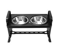 Pugermering Cuenco Elevado con Soporte Ajustable Recipiente Doble de Acero Inoxidable Y Base de Resistente Ayuda a La Digestión del Perro Manteniendo Postura,