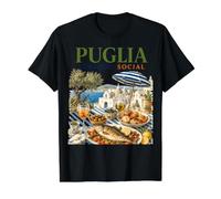Puglia Mariscos Social Vacaciones en la Costa Italiana Camiseta gráfica económica, Hombre, Negro, S