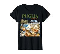 Puglia Mariscos Social Vacaciones en la Costa Italiana Camiseta gráfica económica, Mujer, Negro, S