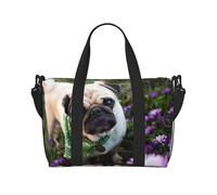 Pugs in The Garden - Bolsa de viaje impermeable con estampado de Pugs in The Garden, bolsa de viaje para el gimnasio durante la noche