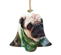 Pugs In The Garden - Juego de 6 decoraciones navideñas con diseño de campanas de ángel, muñeco de nieve, adorno de madera para colgar en Navidad