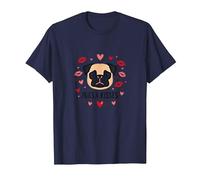 Pugs & Kisses: Adorable Regalo romántico de San Valentín para Amantes de los Perros Camiseta, Hombre, Azul Marino, 6XL