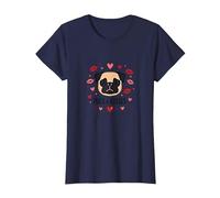 Pugs & Kisses: Adorable Regalo romántico de San Valentín para Amantes de los Perros Camiseta, Mujer, Azul Marino, L
