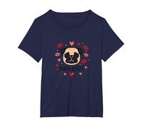 Pugs & Kisses: Adorable Regalo romántico de San Valentín para Amantes de los Perros Camiseta, Mujer Tallas Grandes, Azul Marino, 1XL Grande