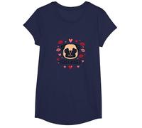 Pugs & Kisses: Adorable Regalo romántico de San Valentín para Amantes de los Perros Camiseta, Niñas, Azul Marino, Mediano