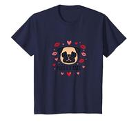 Pugs & Kisses: Adorable Regalo romántico de San Valentín para Amantes de los Perros Camiseta, Niños, Azul Marino, 8 años