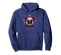 Pugs & Kisses: Adorable Regalo romántico de San Valentín para Amantes de los Perros Sudadera con Capucha, Unisex para Adultos, Azul Marino, XXL