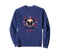 Pugs & Kisses: Adorable Regalo romántico de San Valentín para Amantes de los Perros Sudadera, Unisex para Adultos, Azul Marino, S