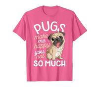 Pugs Make Me Happy You Not So Much Camiseta para Amantes de los Perros Pug Hombres Camiseta, Hombre, Rosa Jaspeado, M