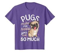 Pugs Make Me Happy You Not So Much Camiseta para Amantes de los Perros Pug Hombres Camiseta, Niños, Morado Jaspeado, 2 años