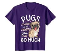 Pugs Make Me Happy You Not So Much Camiseta para Amantes de los Perros Pug Hombres Camiseta, Niños, Morado, 2 años