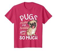 Pugs Make Me Happy You Not So Much Camiseta para Amantes de los Perros Pug Hombres Camiseta, Niños, Rojo Jaspeado, 2 años