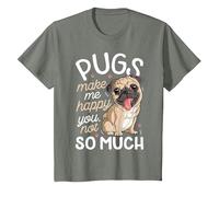 Pugs Make Me Happy You Not So Much Camiseta para Amantes de los Perros Pug Hombres Camiseta, Niños, Verde Militar Jaspeado, 2 años