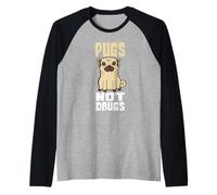 Pugs Not Drugs, Divertido Perro, mamá, Amante de Las Mascotas, Lindo Amante de los Pug Camiseta Manga Raglan