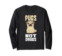 Pugs Not Drugs, Divertido Perro, mamá, Amante de Las Mascotas, Lindo Amante de los Pug Manga Larga