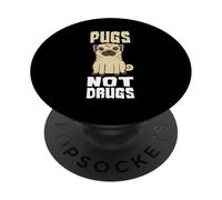 Pugs Not Drugs, Divertido Perro, mamá, Amante de Las Mascotas, Lindo Amante de los Pug PopSockets PopGrip Adhesivo