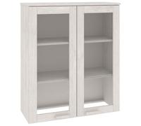 PUGYNBK Aparador Superior HAMAR Pino Macizo Blanco 85x35x100 cm | 3 Estantes, Puertas de Vidrio, Libre de Polvo, Almacenamiento Adicional para Decoración
