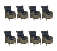 PUGYNBK Juego Comedor Jardin 9 Piezas Mesa Acacia Sillas Ratán Marrón | Respaldo Reclinable Gas Lift, Cojín Lavable Cremallera, Estructura Acero Polvo, Max 110kg Asiento