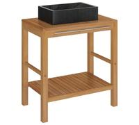 PUGYNBK Mueble tocador Madera Teca Maciza con Lavabo de mármol Negro | Con toallero, 4 patas de apoyo, resistente al agua, fácil limpieza, para baño o aseo