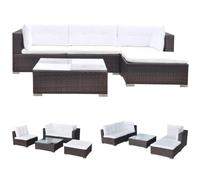 PUGYNBK Set Sofas Jardin 5 Piezas Raton Sintetico Marron | Estructura Acero Resistente, Cojines Extraibles, Impermeable, Modular, Uso Exterior