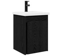 PUGYNBK Tocador de Baño con Lavabo Integrado Roble Negro | Montado en Pared, Madera Resistente al Agua, Almacenamiento Compacto, Fácil Limpieza