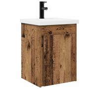 PUGYNBK Tocador de Baño con Lavabo y Grifo, Madera | Montado en Pared, Ahorra Espacio, Almacenamiento Amplio, Acabado Resistente al Agua