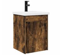 PUGYNBK Tocador de Baño con Lavabo y Grifo Roble Ahumado | Montado en Pared, Madera Resistente al Agua, Almacenamiento Amplio, Diseño Compacto