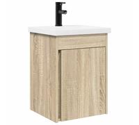 PUGYNBK Tocador de Baño Roble Sonoma con Lavabo y Grifo | Montado en Pared, Madera Resistente al Agua, Almacenamiento Compacto, Fácil Limpieza
