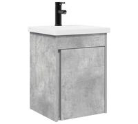 PUGYNBK Unidad Tocador Baño con Lavabo Gris Hormigón | Montado En Pared, Madera Resistente Al Agua, Almacenamiento Compacto, Desbordamiento Integrado