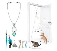 PUHOHUN Juguetes para Gatos - Juguete Interactivo Creativo para Gatos - Juguete de Interior con Ratón y Plumas, Incluye Bola de Catnip, Ideal para Autodiversión Prolongada (Azul Celeste)