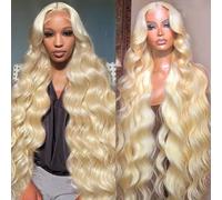 PUHPUH Peluca de cabello humano ondulado 613 con encaje frontal transparente HD de 13 x 4 pulgadas, con pelitos de bebé, pelucas rubias 613, cabello humano de 40 pulgadas, densidad 180, predepilada