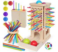 puiaxod Juego de Mesa Montessori para Niños 3 4 5 6 Años, con 40 Palitos de Madera, Dados y 5 Bolas de Colores Torre de Madera Juegos Educativos Juguete de Matemáticas para Familia y Viaje