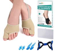 Puikos juanete calcetines de dedos Hallux Valgus, 1 par de calcetines correctores de juanetes Hallux Valgus, 1 pieza de correa para el dedo gordo del pie y 2 piezas de separadores de dedos,Beige,S