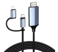 Puiseno Cable HDMI 2 en 1 Light-ning y tipo C a HDMI [2M], cable HDMI para iPhone 16/15/14/13/12/11, iPad Pro/Air/Mini, 1080P HD, compatible con YouTube (compatible con TV/proyector)