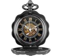 PUJIANA Reloj de Bolsillo Vintage, Reloj de Bolsillo con Esfera Luminosa y Negra, Reloj de Bolsillo mecánico de Cuerda Manual, Reloj Retro Antiguo y Genial, Regalos for Hombres y Mujeres