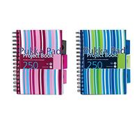Pukka - Cuaderno de espiral doble (A5, 250 hojas microperforadas, 80 g/m², raya de 8 mm, tapa de polipropileno transparente, incluye separadores), color rosa y azul