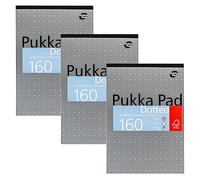 Pukka Pad, Bloc de notas metálico A4 de repuesto punteado para gráficos, arte, diario de viñetas, paquete de 3, 29,7 x 21 cm, cuaderno encuadernado con cinta con papel de 80 g/m², márgenes de 4