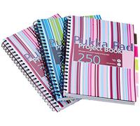Pukka Pad - Cuaderno de espiral doble de tapa dura (3 unidades, A4, 250 hojas microperforadas, 80 g/m², raya de 8 mm, incluye separadores), diseño de rayas, color rosa y azul