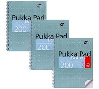 Pukka Pad, Cuaderno de notas metálico con puntos A4 para gráficos, arte, diario de viñetas, paquete de 3, 29,7 x 23 cm, cuaderno encuadernado con papel de 80 g/m², márgenes de 4 agujeros y