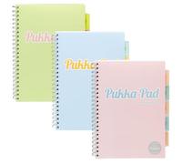 Pukka Pad Cuaderno de proyectos A4 en colores pastel, paquete de 3 cuadernos encuadernados de doble alambre con separadores reposicionables y 200 páginas, 100 hojas de papel perforado de 80 g/m² con