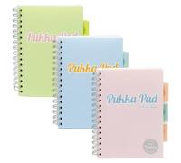 Pukka Pad Cuaderno de proyectos A5 en colores pastel, paquete de 3 cuadernos encuadernados de doble alambre con separadores reposicionables y 200 páginas, 100 hojas de papel perforado de 80 g/m² con